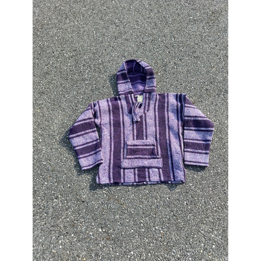 Fraulks Textiles Purple Striped Mexican Baja Hoodie Jerga Pullover Small